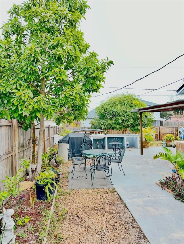 view of patio / terrace with a fenced backyard and outdoor dining space