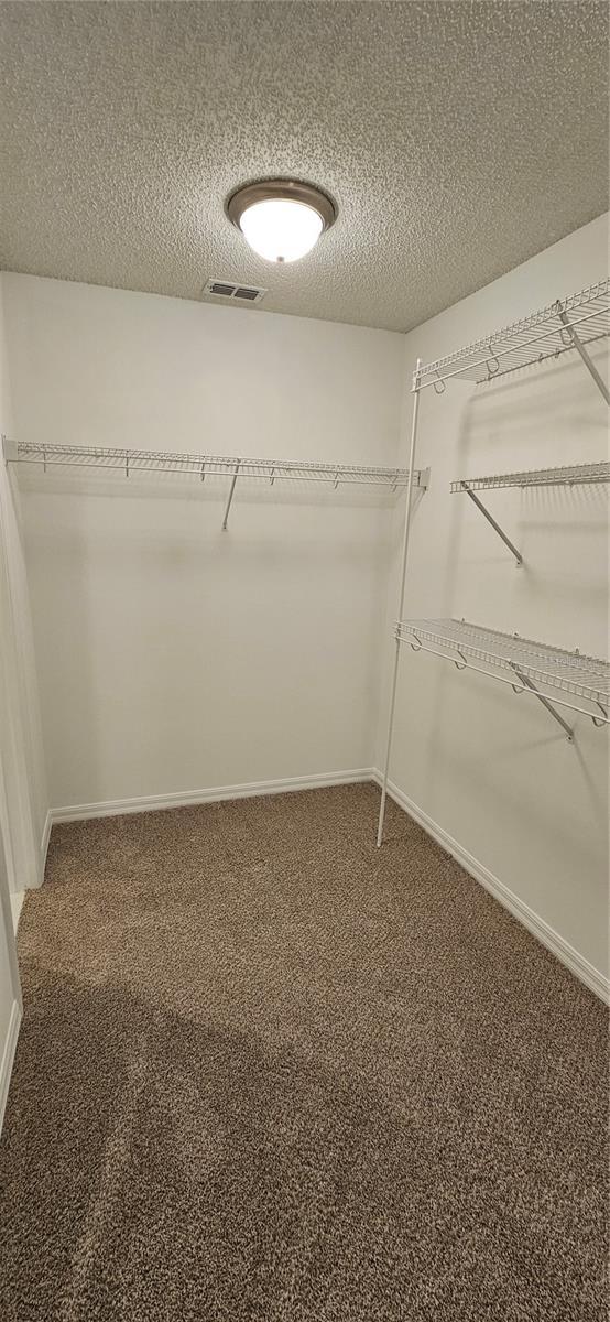 spacious closet featuring dark carpet