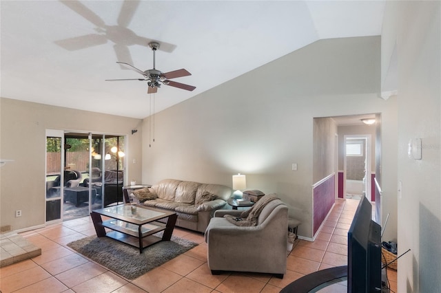 1309 Paradise Ln, Winter Park, FL 32792 - tiled living room featuring ceiling fan and lofted ceiling