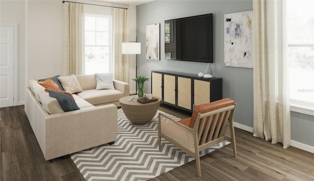 sitting room featuring dark hardwood / wood-style flooring