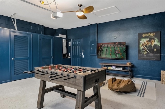 game room with electric panel