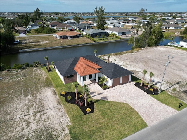 aerial view with a water view