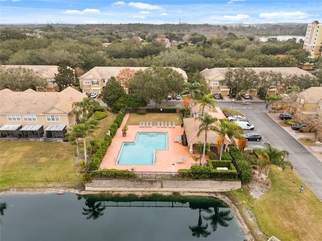 aerial view with a water view