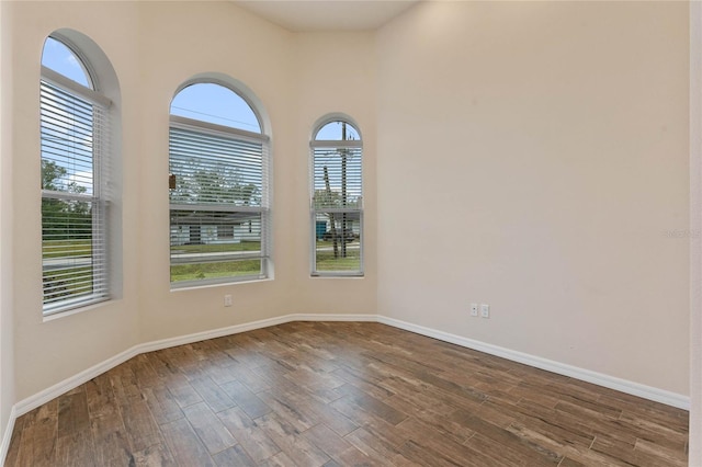 spare room featuring a wealth of natural light and hardwood / wood-style floors