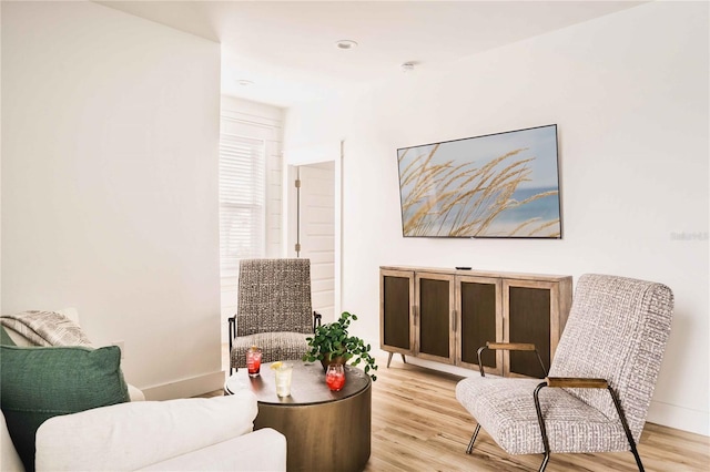 living area with light hardwood / wood-style floors