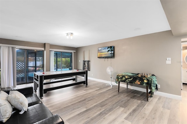 recreation room with light hardwood / wood-style flooring