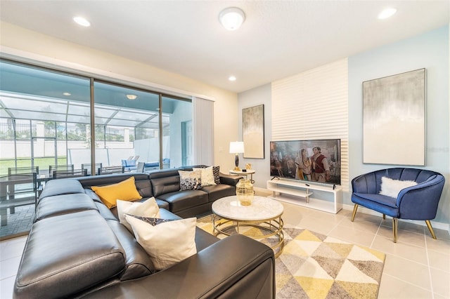 living room with light tile patterned floors