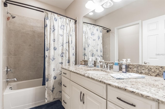 bathroom with vanity and shower / tub combo with curtain