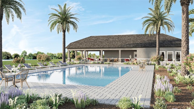 view of swimming pool featuring a patio area