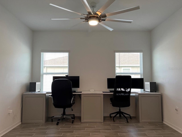 home office featuring ceiling fan