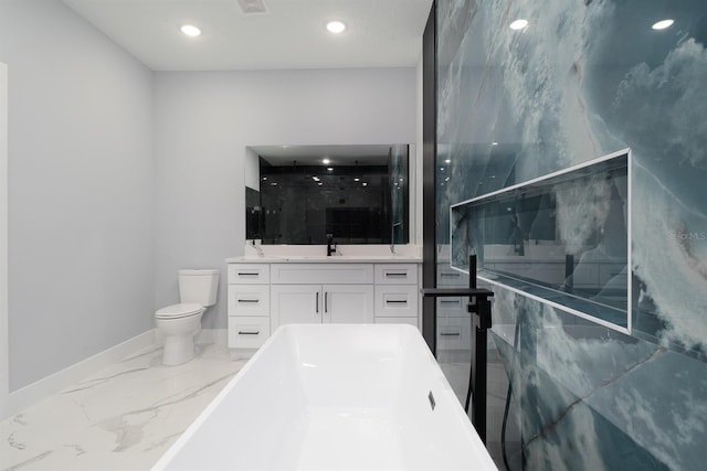 full bathroom featuring vanity, toilet, and shower with separate bathtub