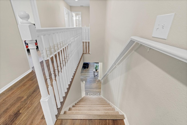 staircase featuring wood-type flooring