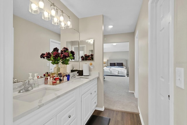 bathroom with vanity and wood-type flooring