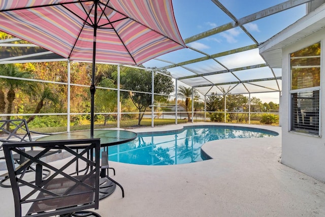 view of pool with a patio area and a lanai