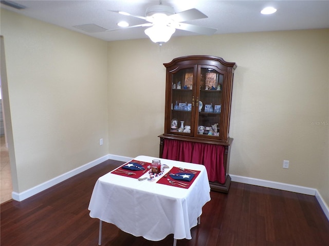 4131 Yorketowne Rd, Orlando, FL 32812 - dining area with ceiling fan, wood finished floors, baseboards, and recessed lighting