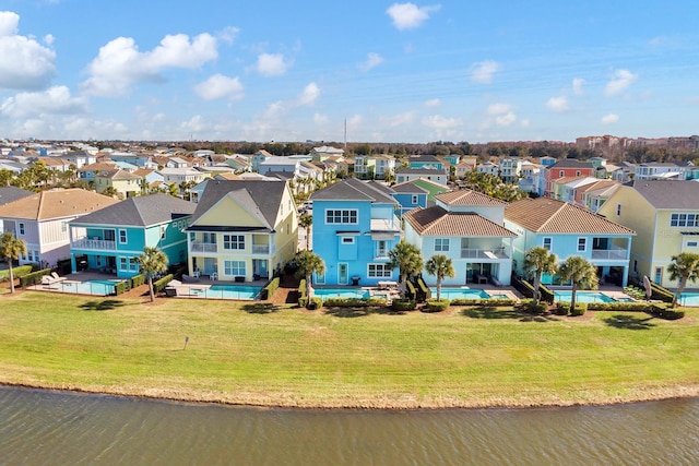 aerial view featuring a water view