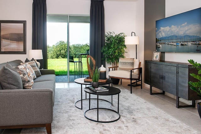 living room with light tile patterned floors