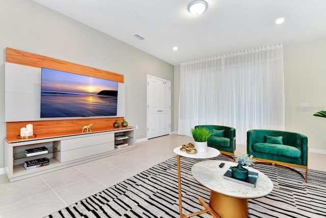 living room featuring light tile patterned floors