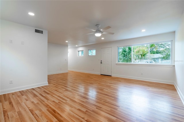 interior space featuring ceiling fan and light hardwood / wood-style flooring