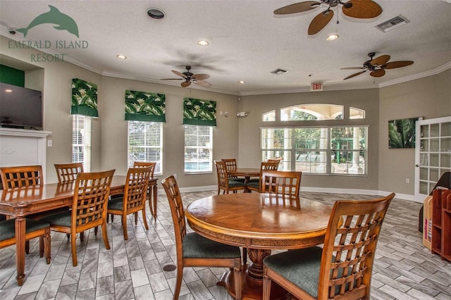 dining room featuring a wealth of natural light and a textured ceiling