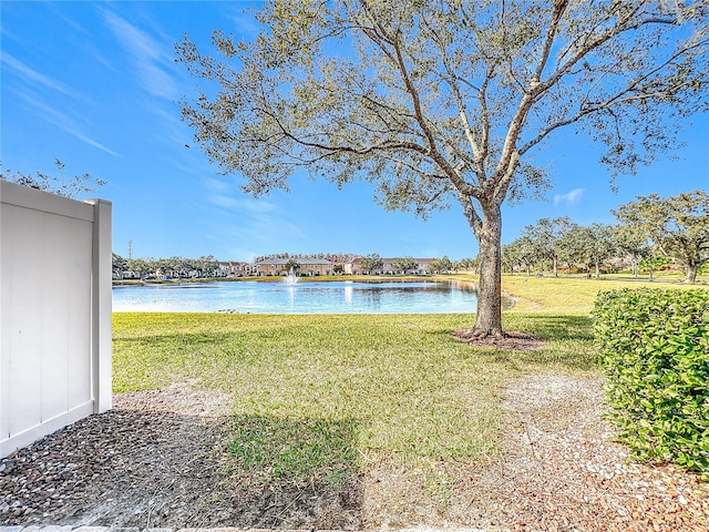 view of yard with a water view