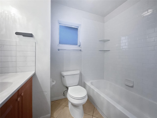 full bathroom featuring bathing tub / shower combination, toilet, tile patterned floors, and vanity