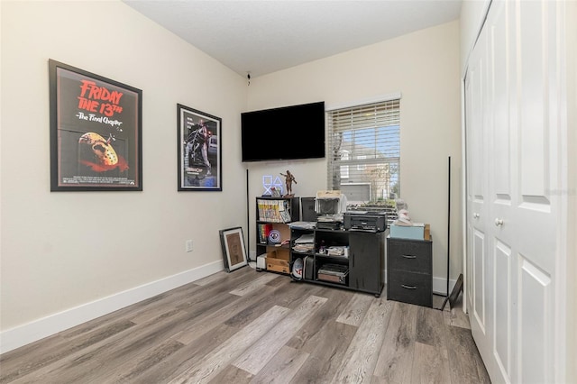 office area with hardwood / wood-style flooring