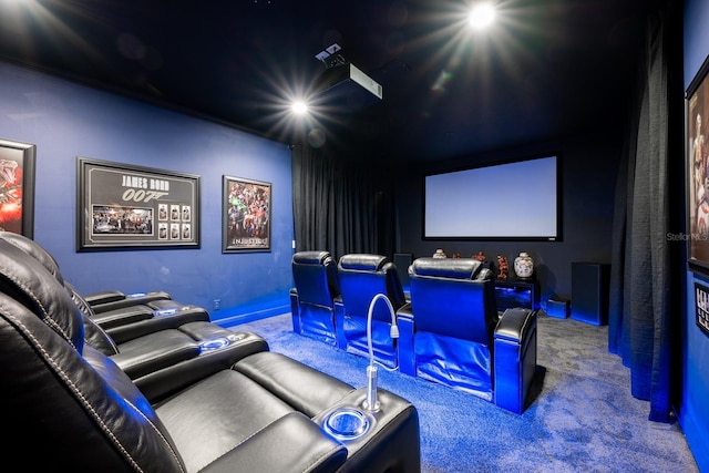 home theater with carpet flooring