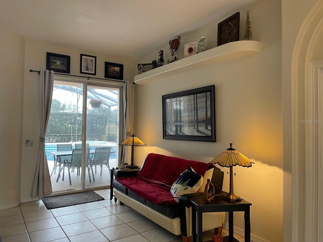 living room with light tile patterned floors