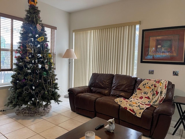 living room featuring light tile patterned flooring