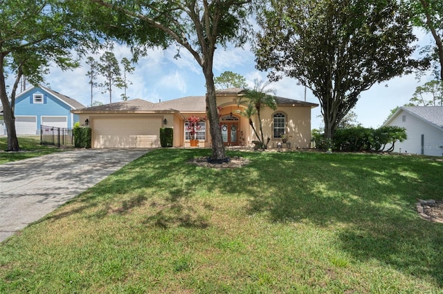 14101 Vista Del Lago Blvd, Clermont, FL 34711 - ranch-style home with stucco siding, concrete driveway, a front lawn, and a garage