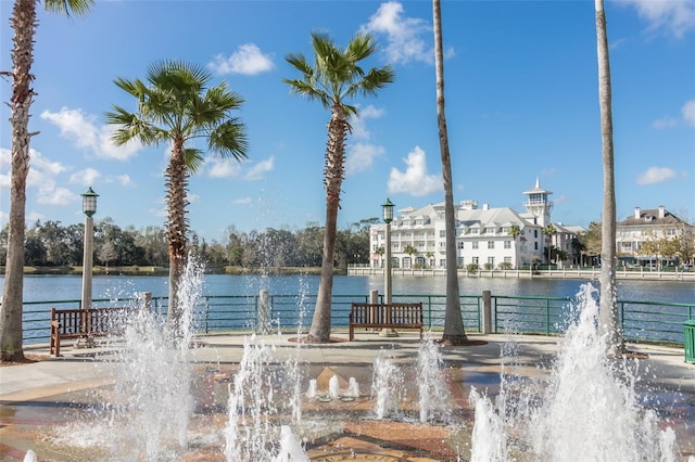 view of community featuring a water view