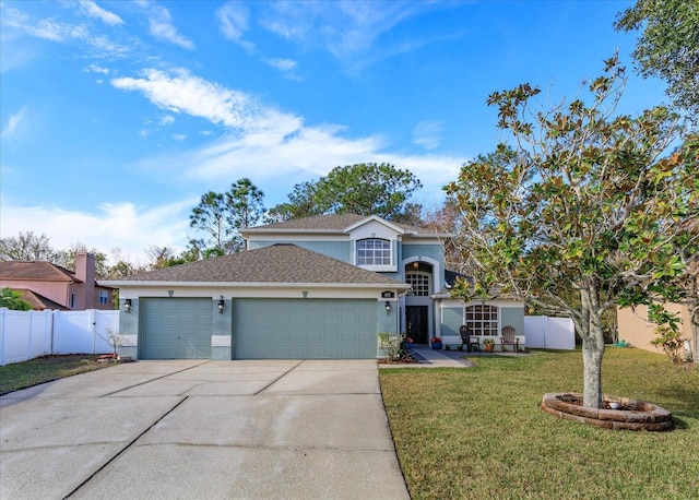 front facade featuring a garage and a front yard