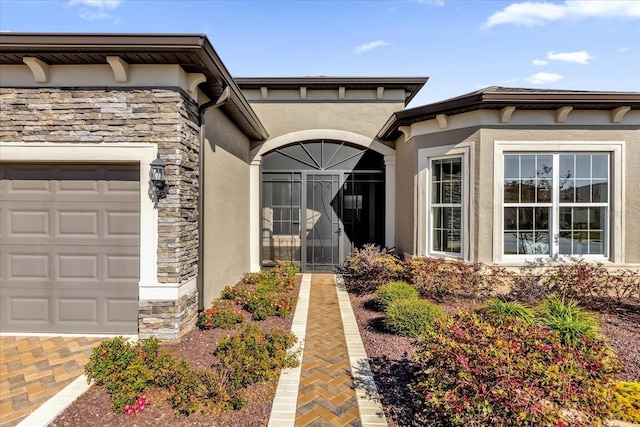 property entrance with a garage