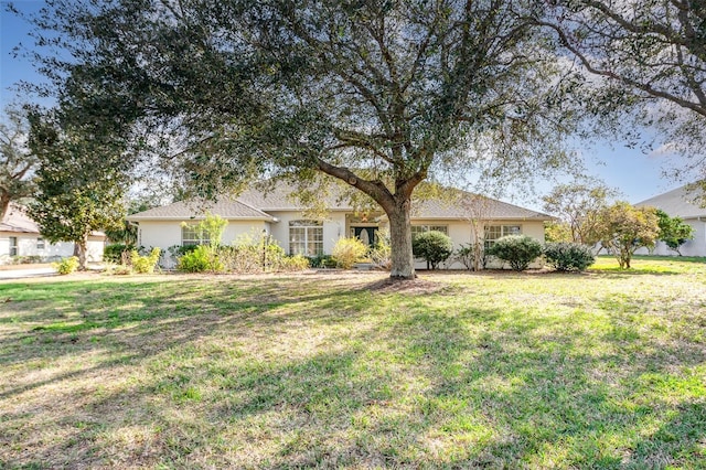 ranch-style home with a front lawn