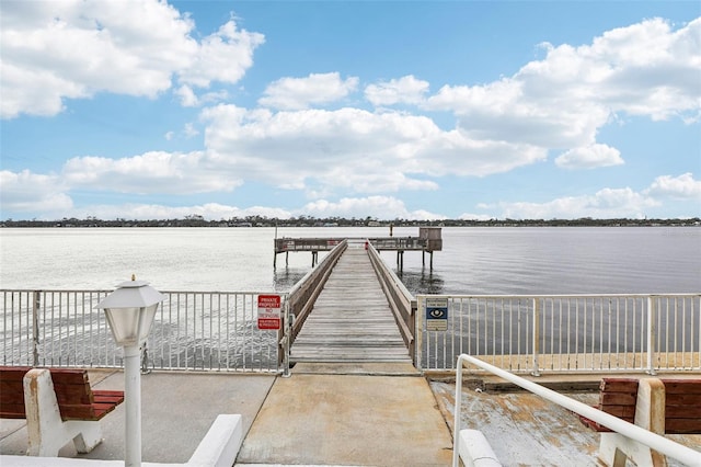 dock area with a water view