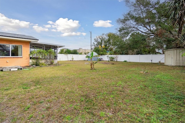 view of yard with a shed