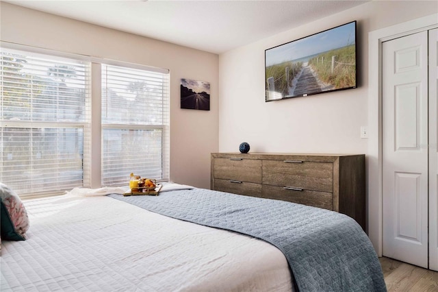 bedroom with light hardwood / wood-style floors