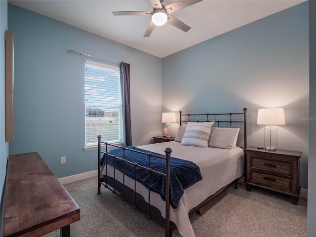 bedroom featuring carpet and ceiling fan