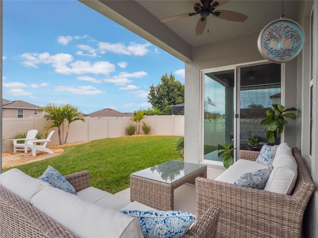 view of patio / terrace featuring outdoor lounge area and ceiling fan