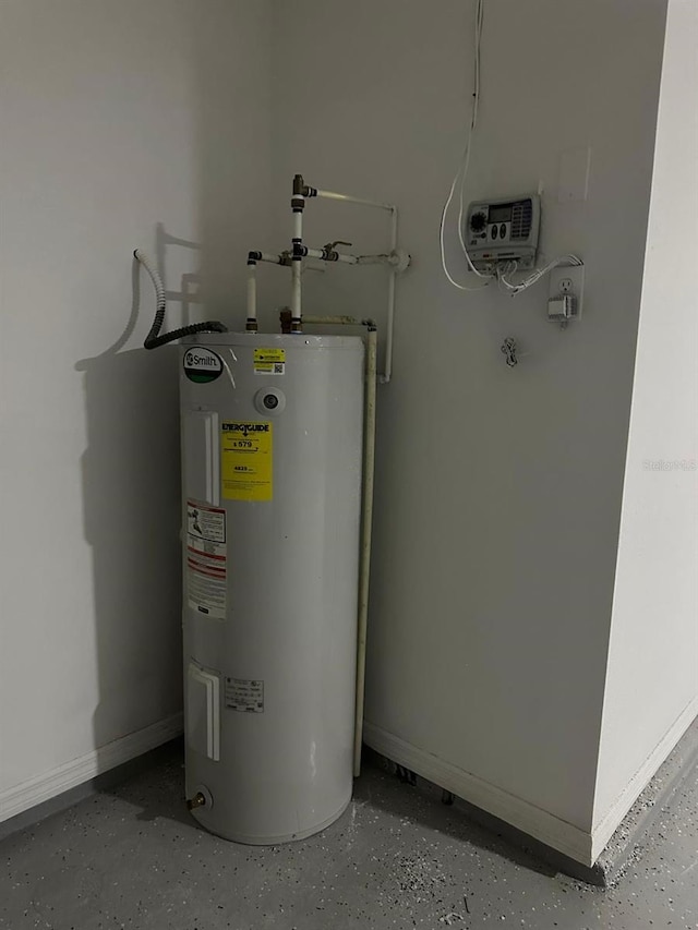 utility room with electric water heater