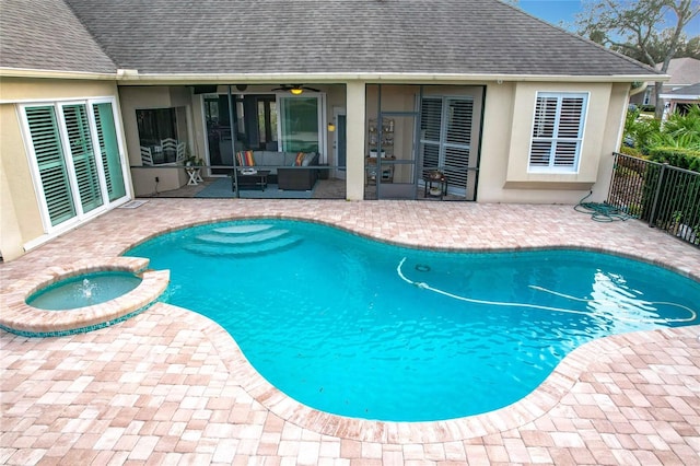 278 Eaglet Way, Lake Mary, FL 32746 - view of pool featuring a patio area, an outdoor living space, a pool with connected hot tub, and ceiling fan