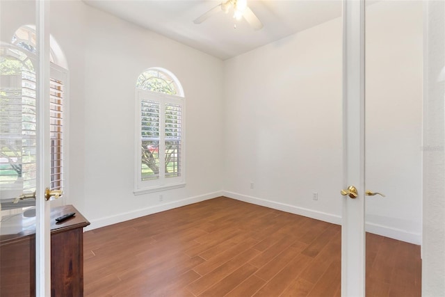 278 Eaglet Way, Lake Mary, FL 32746 - empty room featuring ceiling fan, wood finished floors, french doors, and baseboards