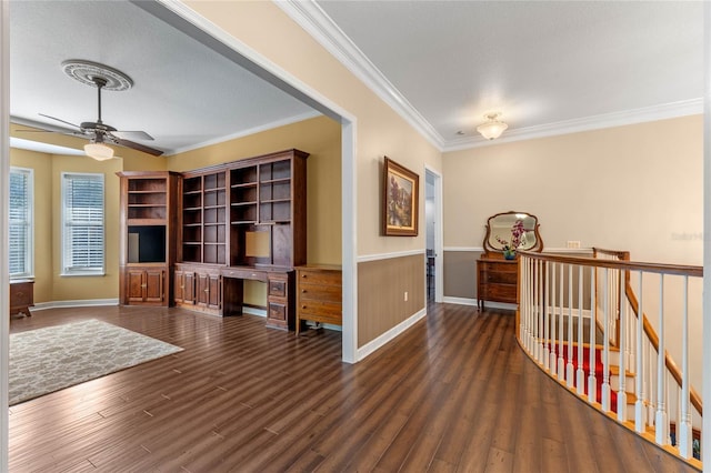 interior space featuring crown molding and dark hardwood / wood-style floors