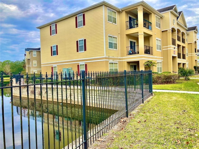 exterior space featuring a water view