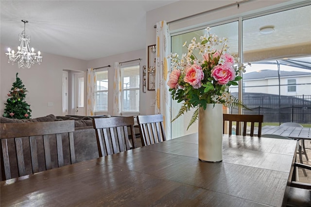 dining room with a chandelier