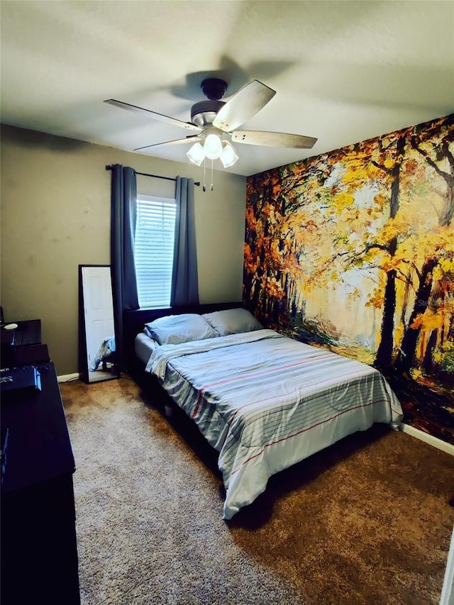 bedroom featuring carpet flooring and ceiling fan