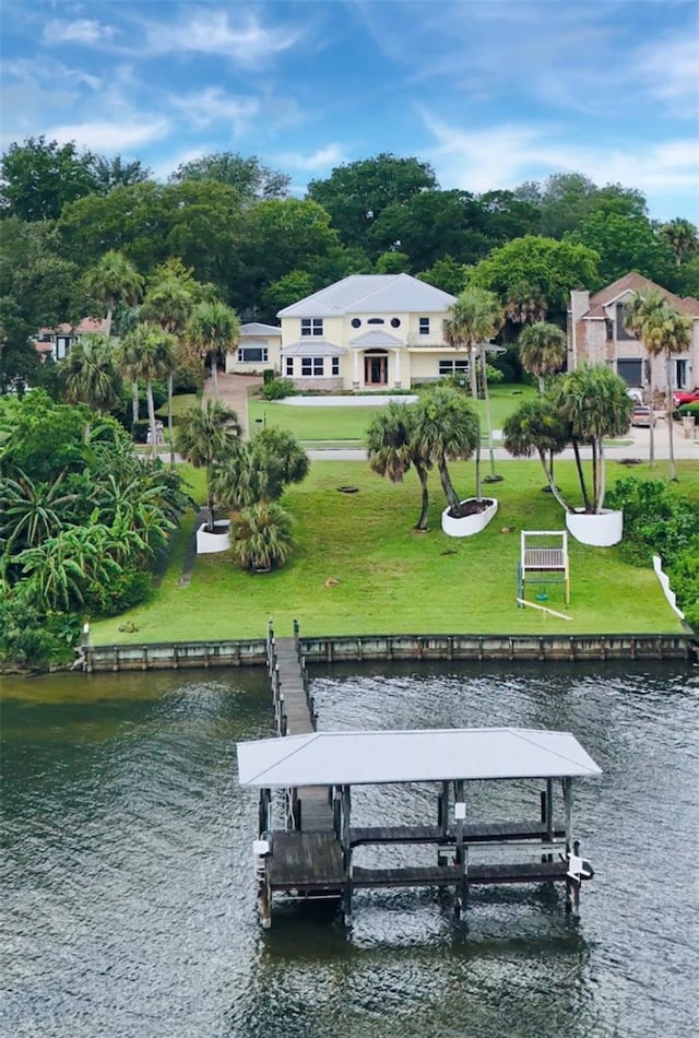 view of dock with a water view