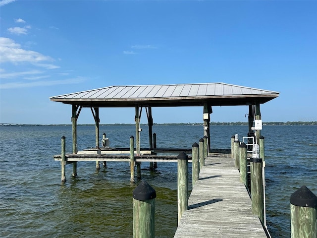 dock area with a water view