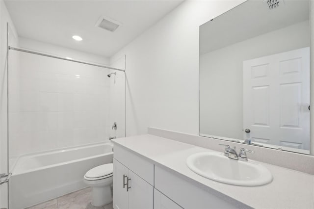 bathroom featuring shower / bath combination, visible vents, vanity, and toilet